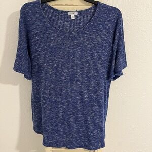 ✨East 5th Casual Ribbed Flowy Short Bell Sleeve Shirt Top Round Neck Blue XL✨